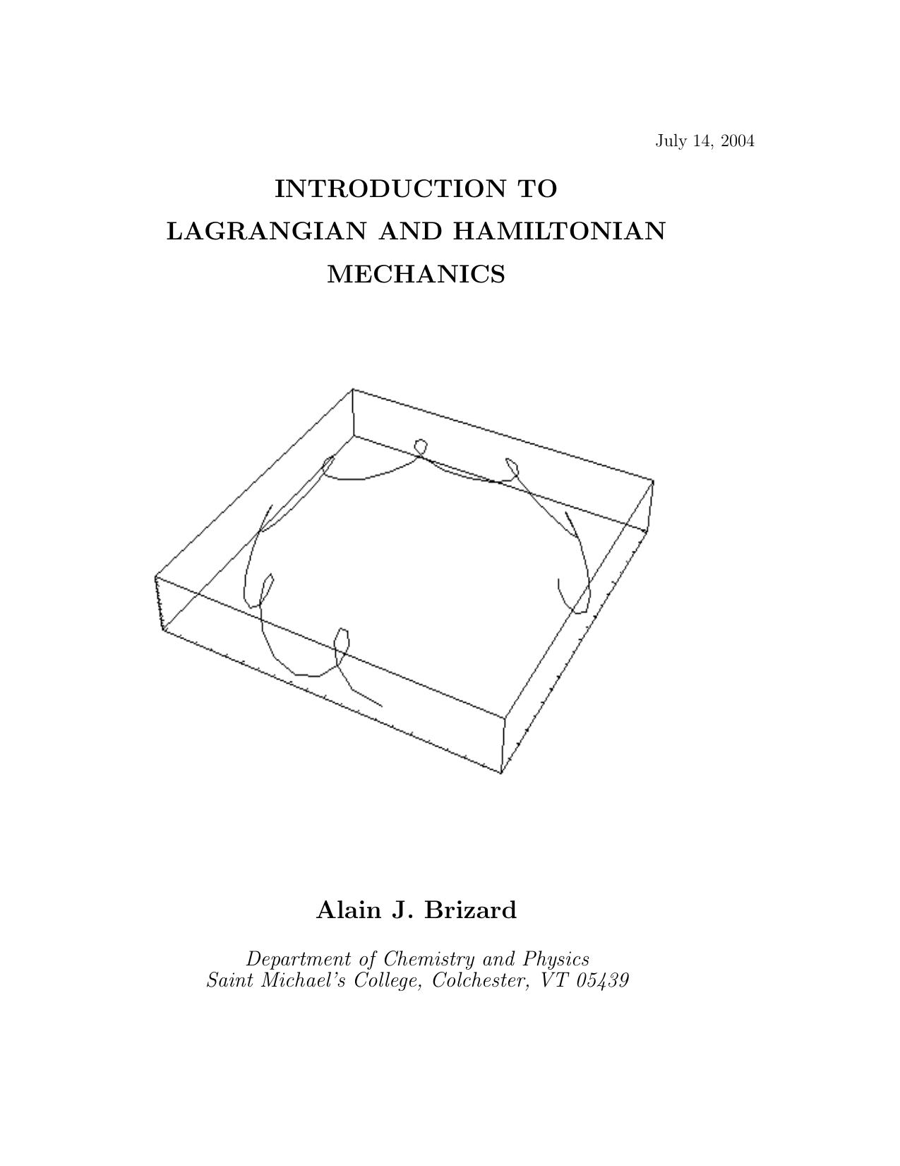 Introduction to Lagrangian and Hamiltonian Mechanics by BRIZARD A. J