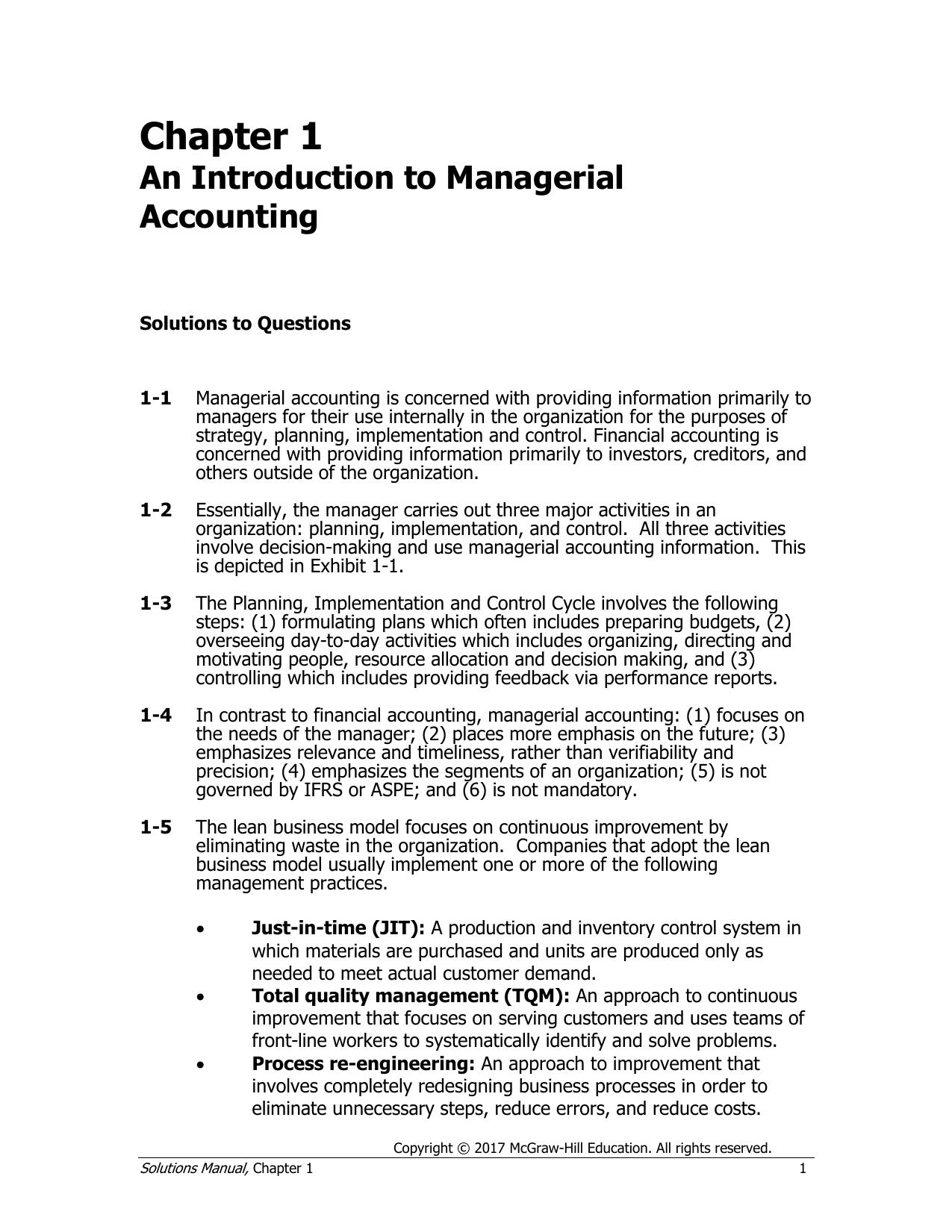 Introduction to Managerial Accounting - Solutions Manual by Peter Brewer