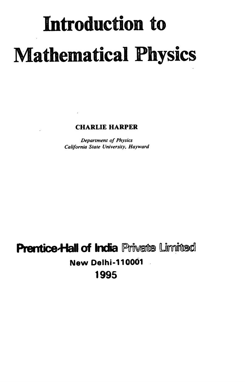 Introduction to Mathematical Physics by C. Harper