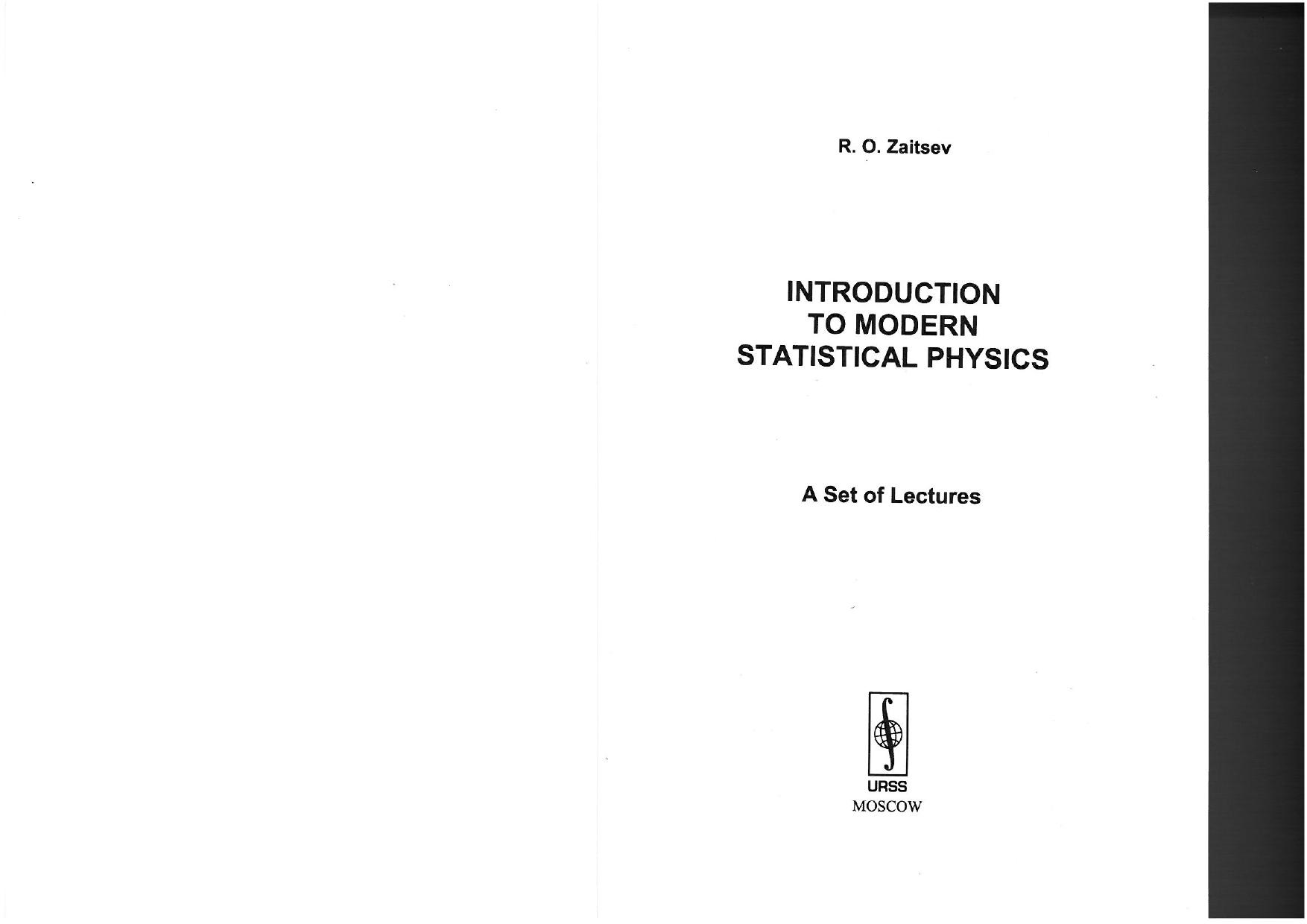 Introduction to Modern Statistical Physics: A Set of Lectures by Unknow