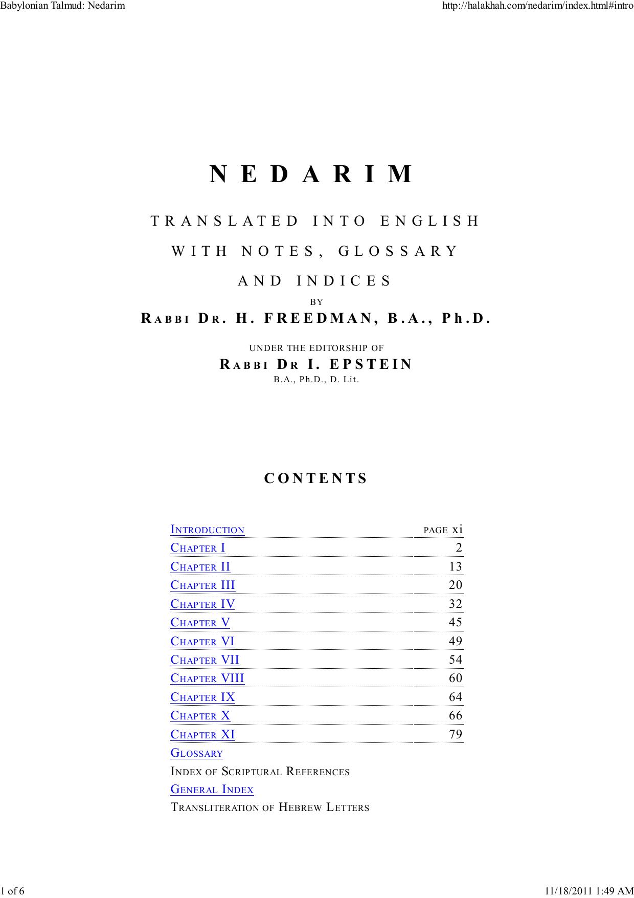 Introduction to Nedarim - Rabbi Dr. H. Freedman by adam