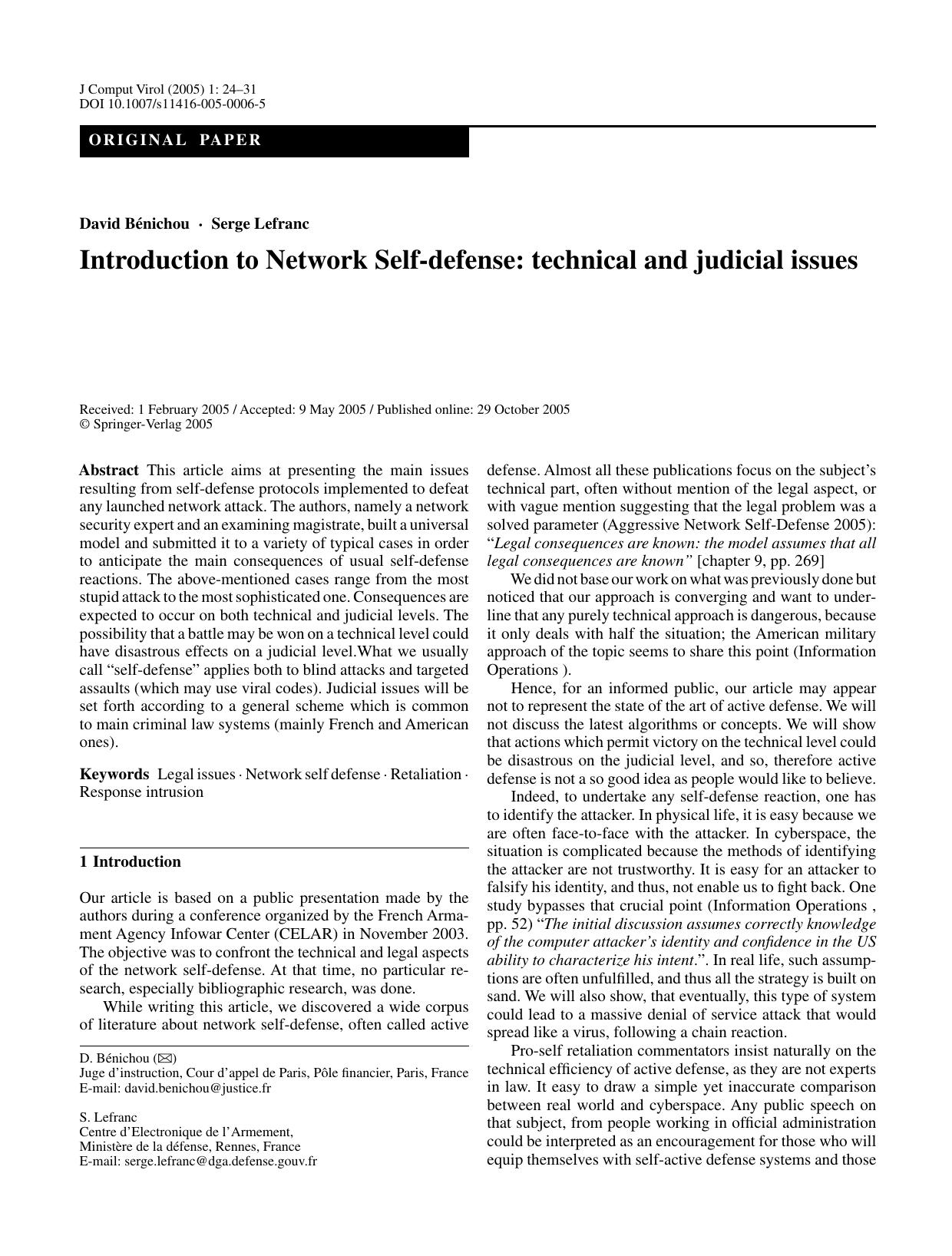 Introduction to Network Self-defense technical and judicial issues by Unknown