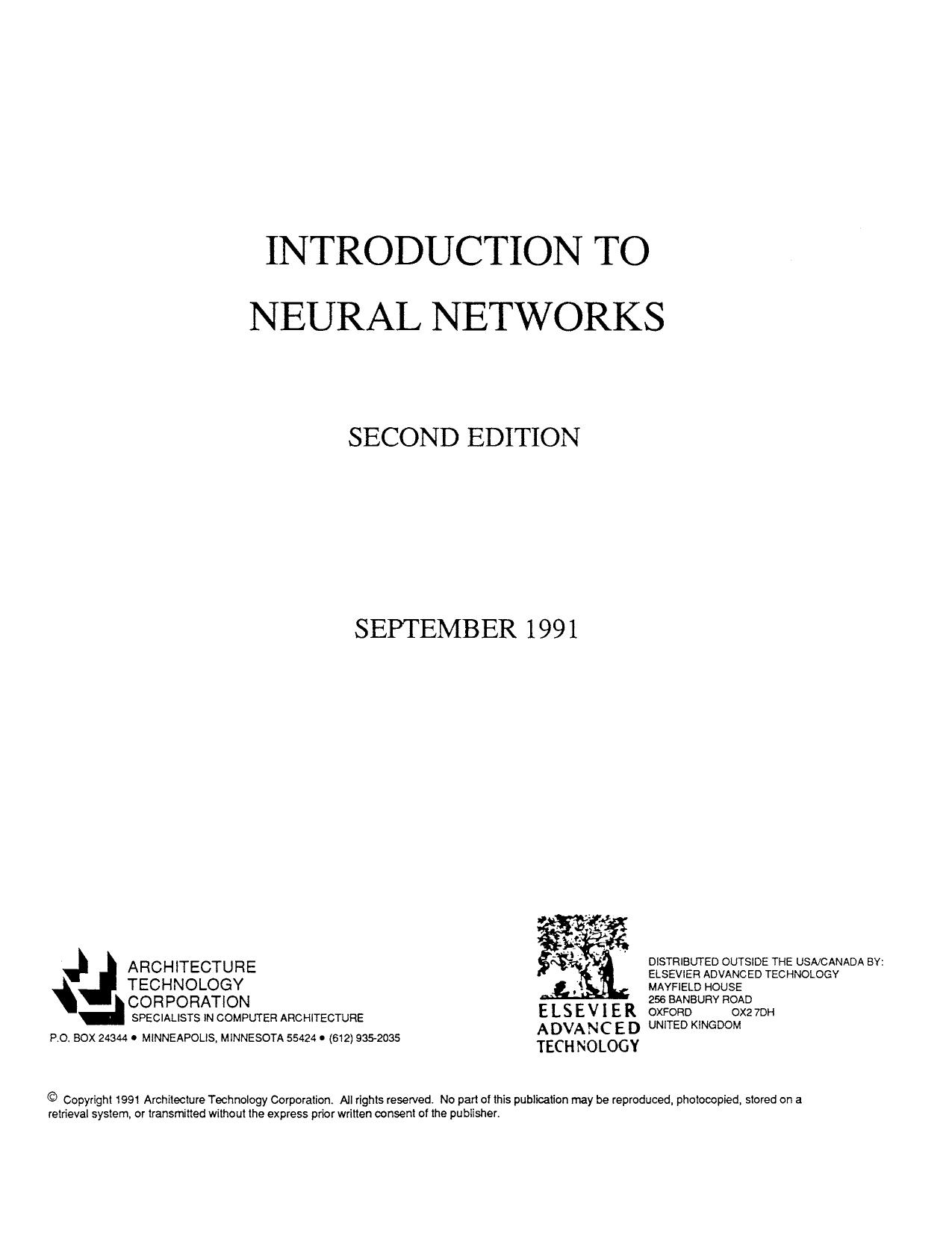 Introduction to Neural Networks by Architecture Technology Corpor. (Auth.)