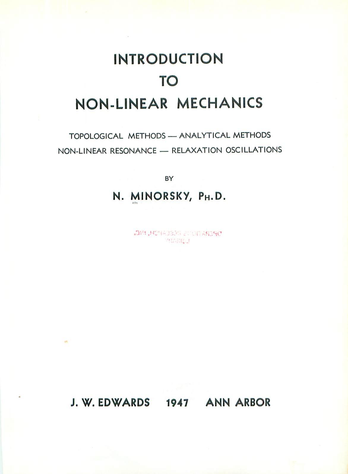 Introduction to Non-Linear Mechanics by N. Minorsky