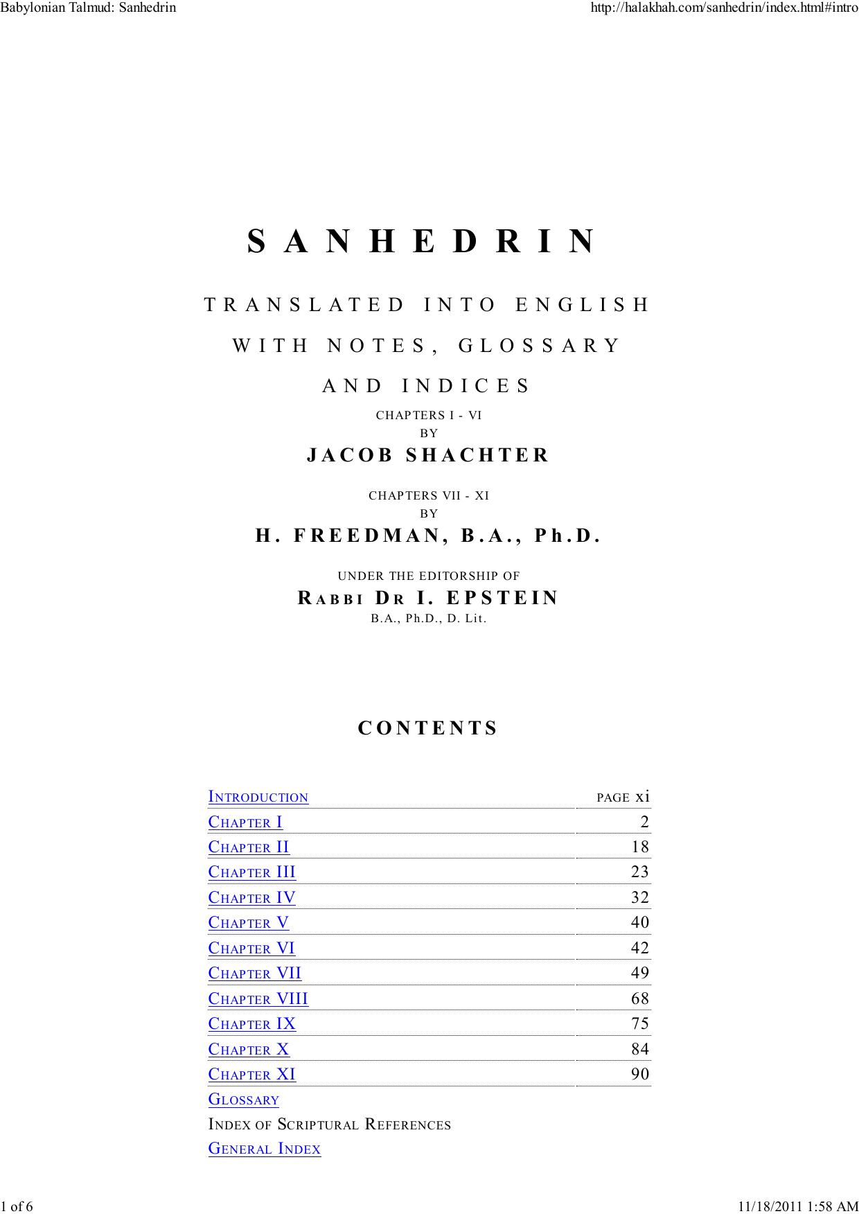Introduction to Sanhedrin - Rabbi Dr. H. Freedman and Jacob Shachter by adam