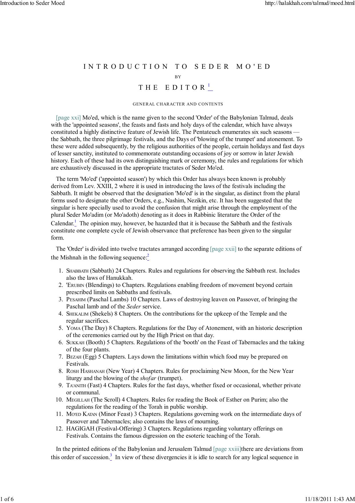 Introduction to Seder Moâed - Rabbi Dr. I Epstein by adam