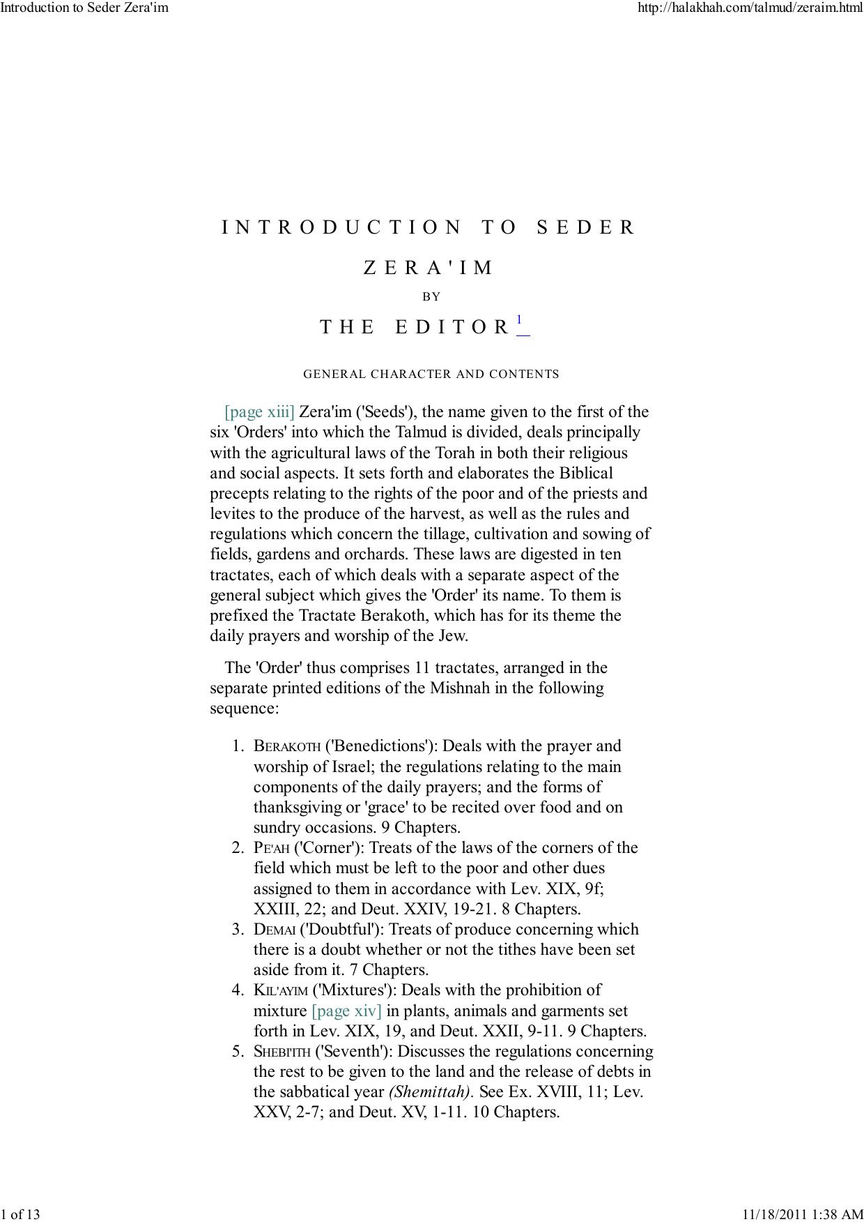 Introduction to Seder Zeraâim - Rabbi Dr. I Epstein by adam