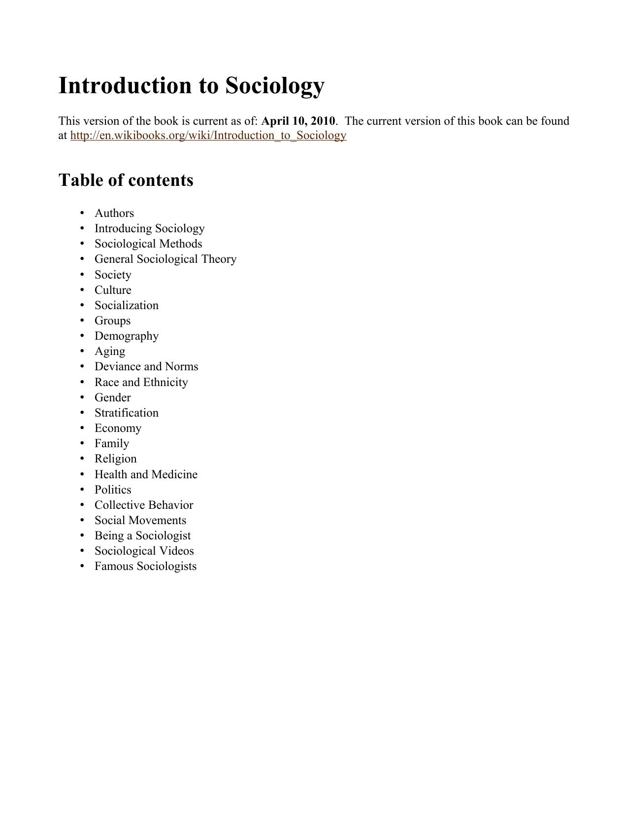 Introduction to SociologyPrint version - Wikibooks, collection of open-content textbooks by Unknown