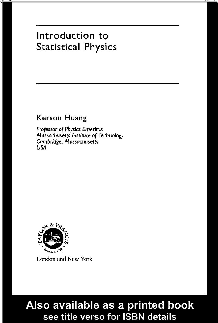 Introduction to Statistical Physics-Huang (LaOmVi) by Unknown