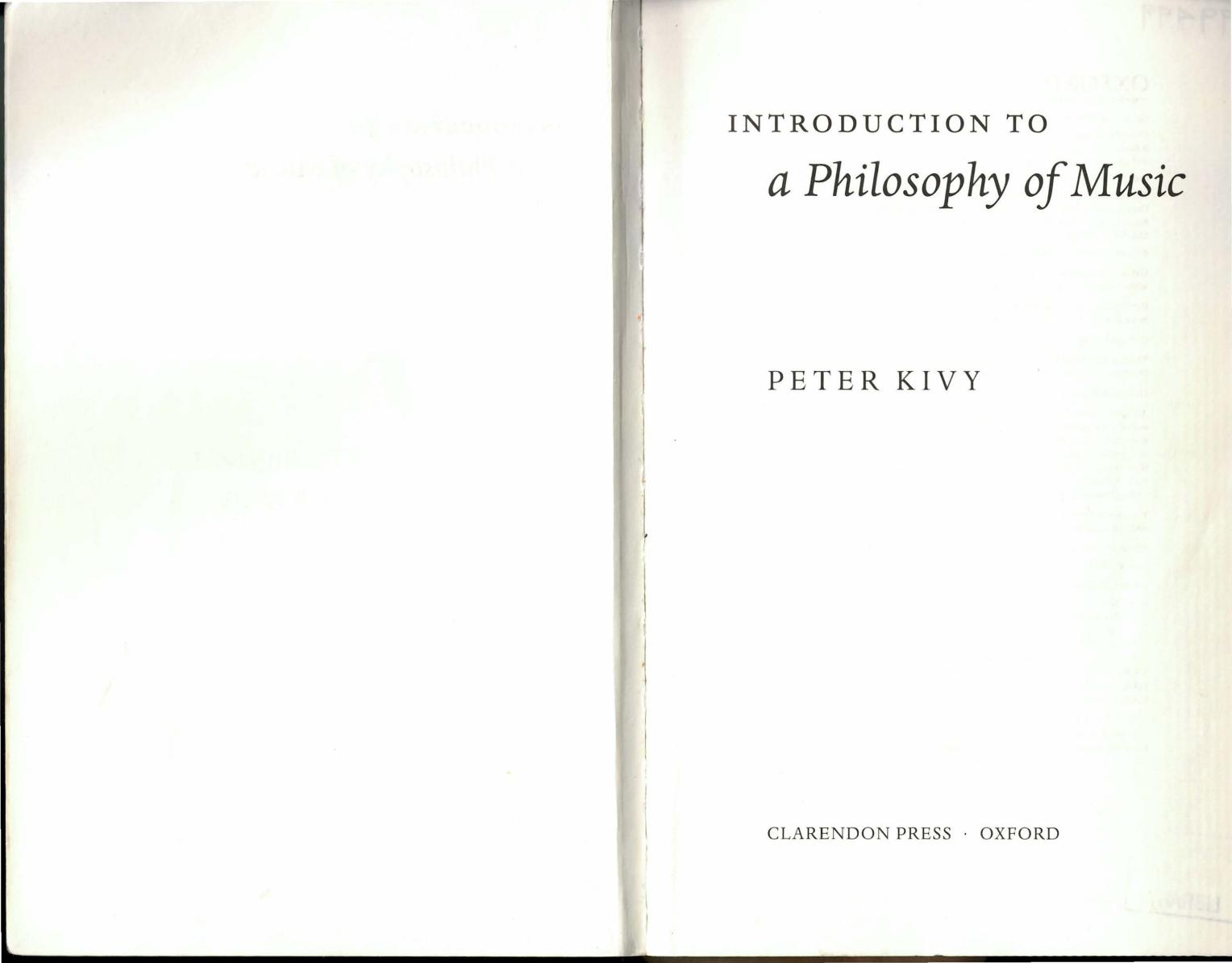 Introduction to a Philosophy of Music by Peter Kivy