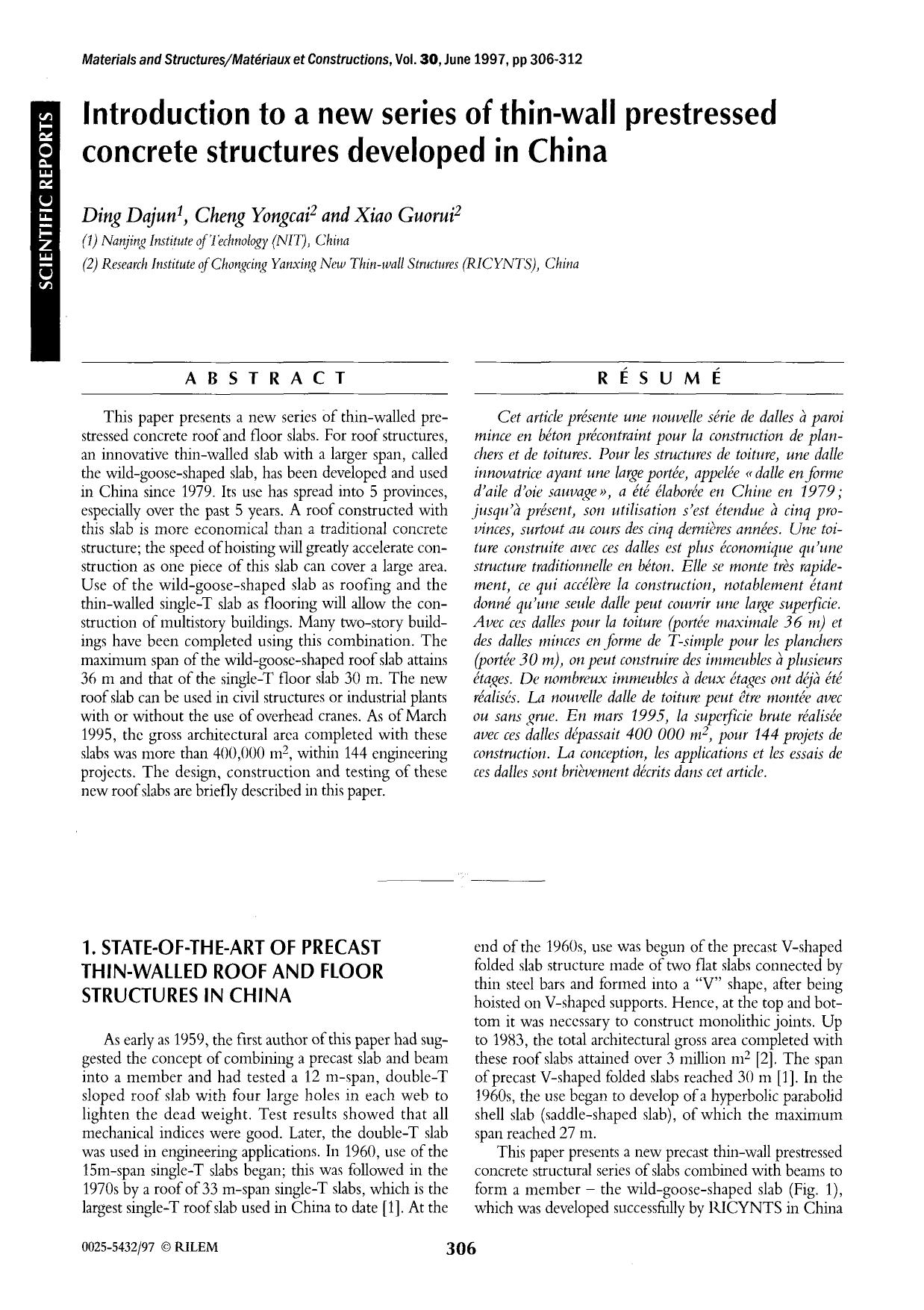 Introduction to a new series of thin-wall prestressed concrete structures developed in China by Unknown