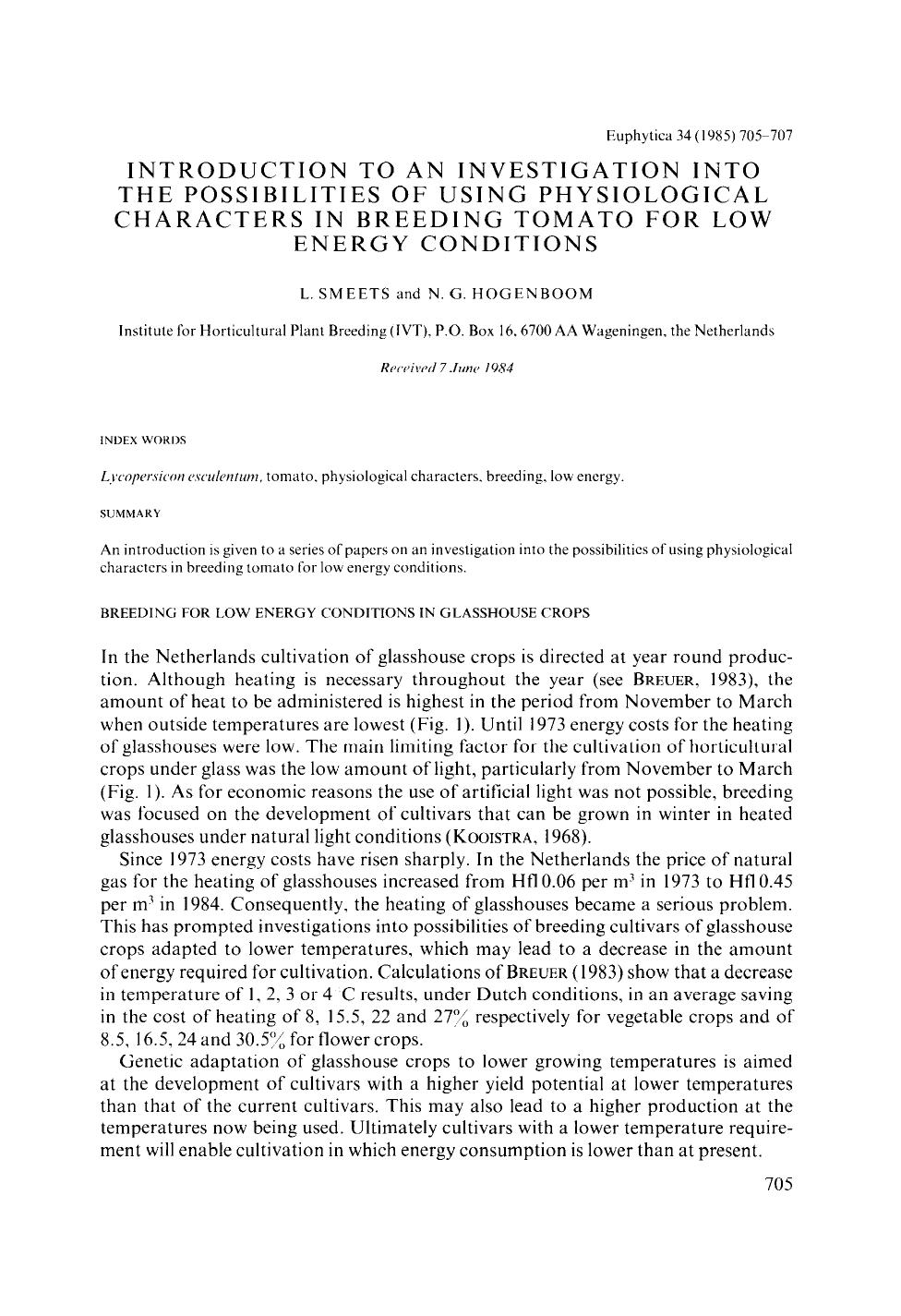 Introduction to an investigation into the possibilities of using physiological characters in breeding tomato for low energy conditions by Unknown