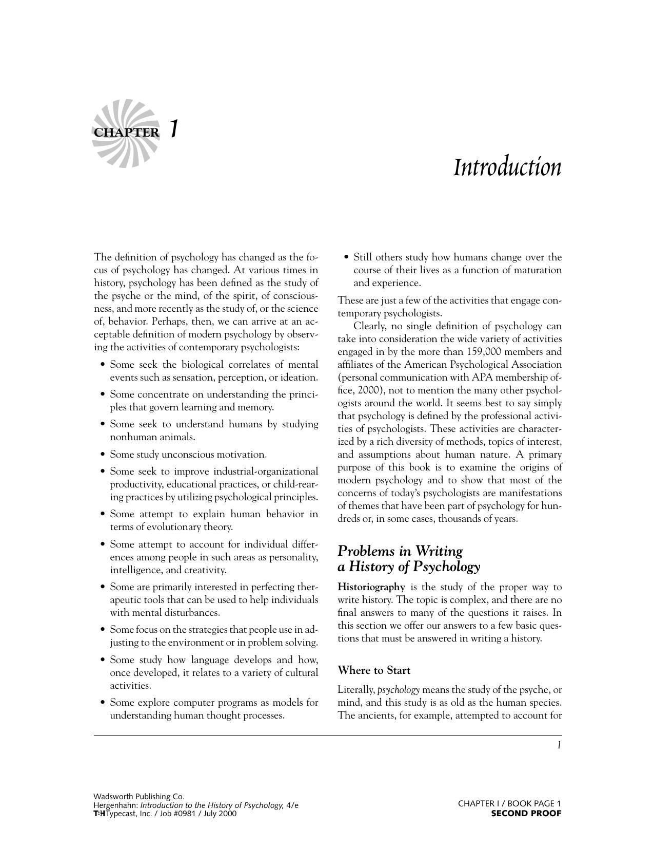 Introduction to the History of Psychology by Hergenhahn