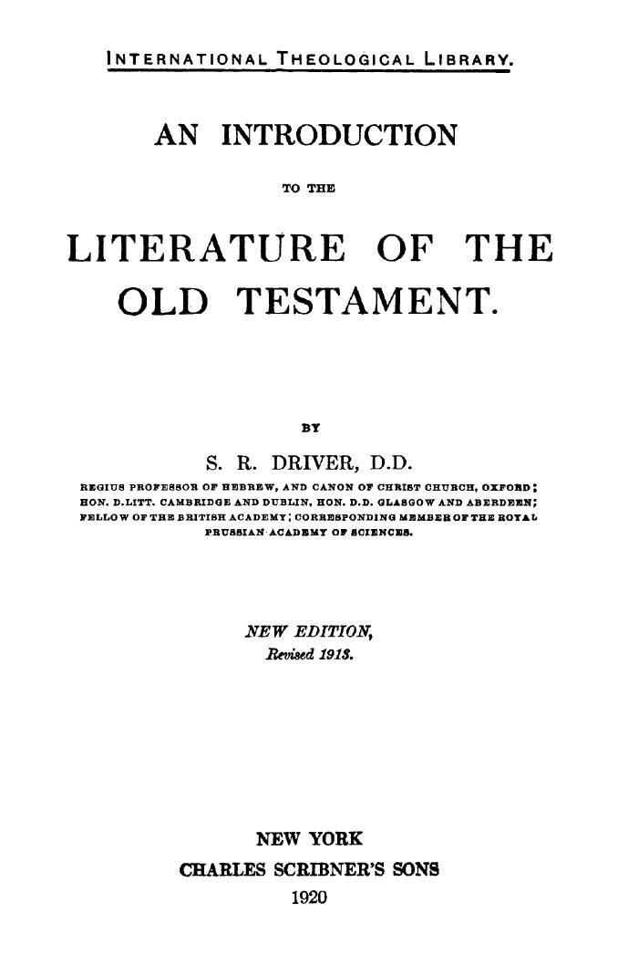 Introduction to the Literature of the Old Testament by S. R. Driver