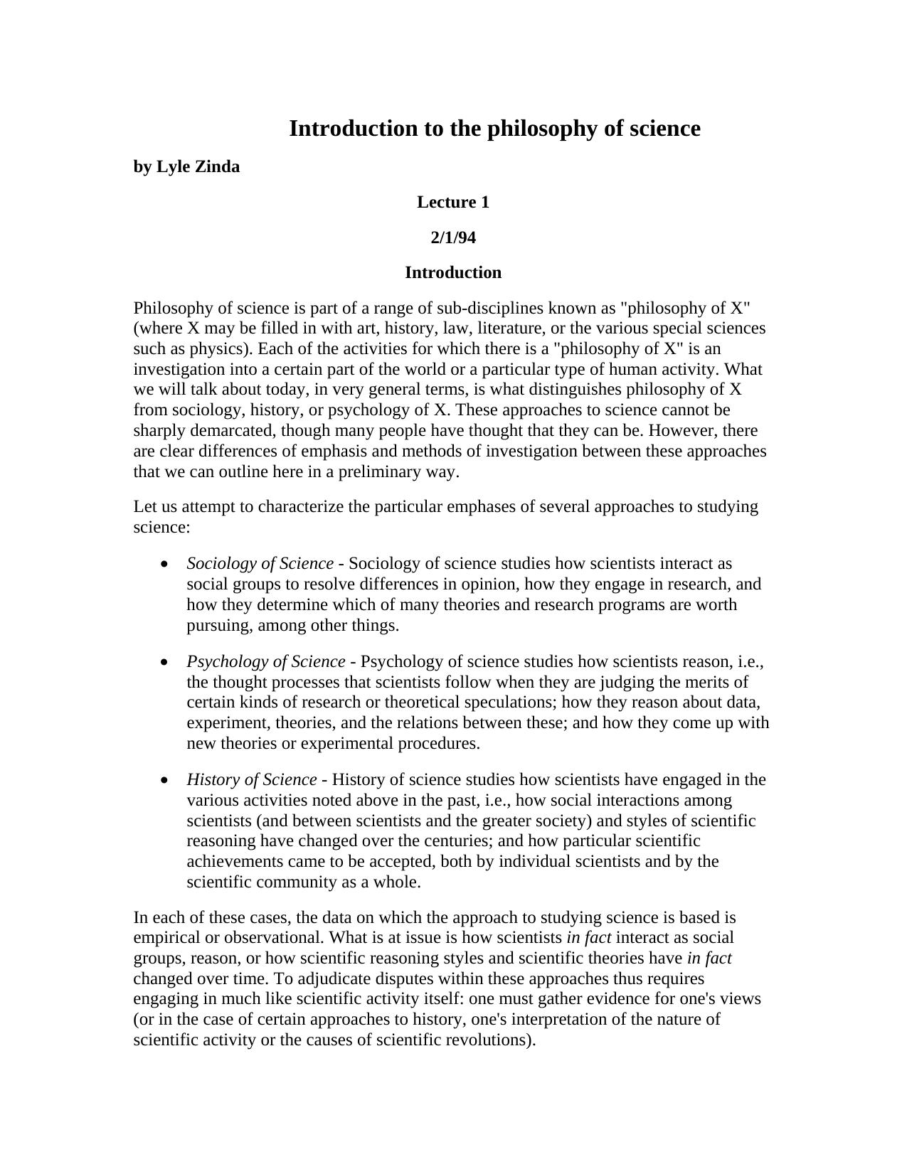 Introduction to the philosophy of science by neo