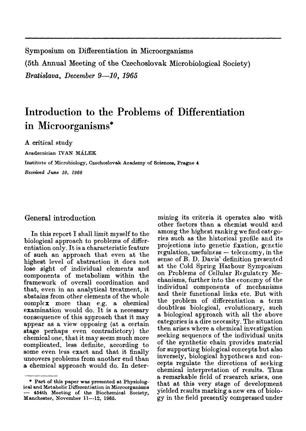Introduction to the problems of differentiation in microorganisms by Unknown