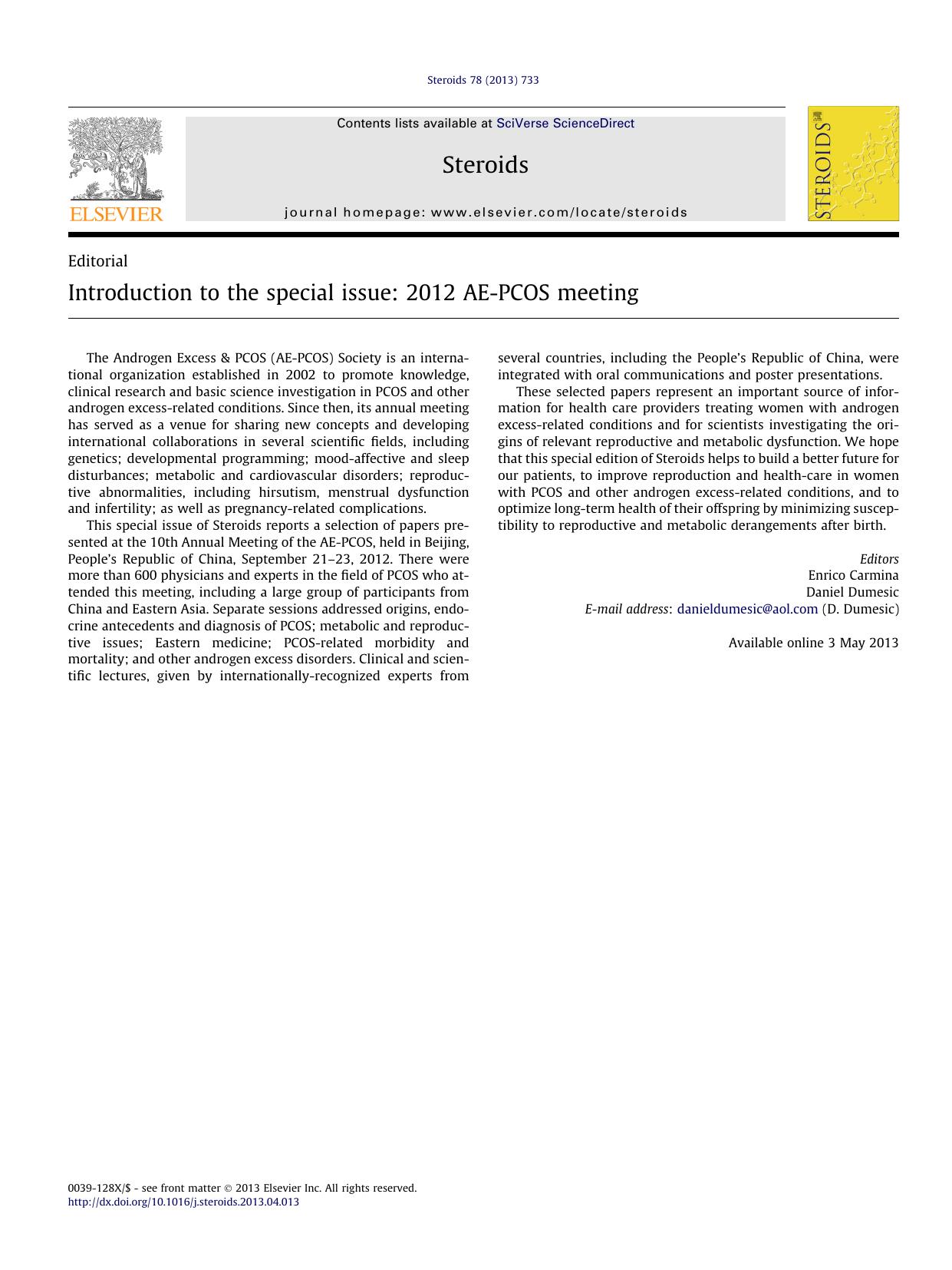 Introduction to the special issue: 2012 AE-PCOS meeting by Enrico Carmina & Daniel Dumesic