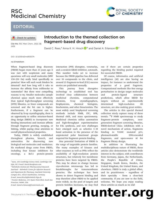 Introduction to the themed collection on fragment-based drug discovery by David C. Rees & Anna K. H. Hirsch & Daniel A. Erlanson