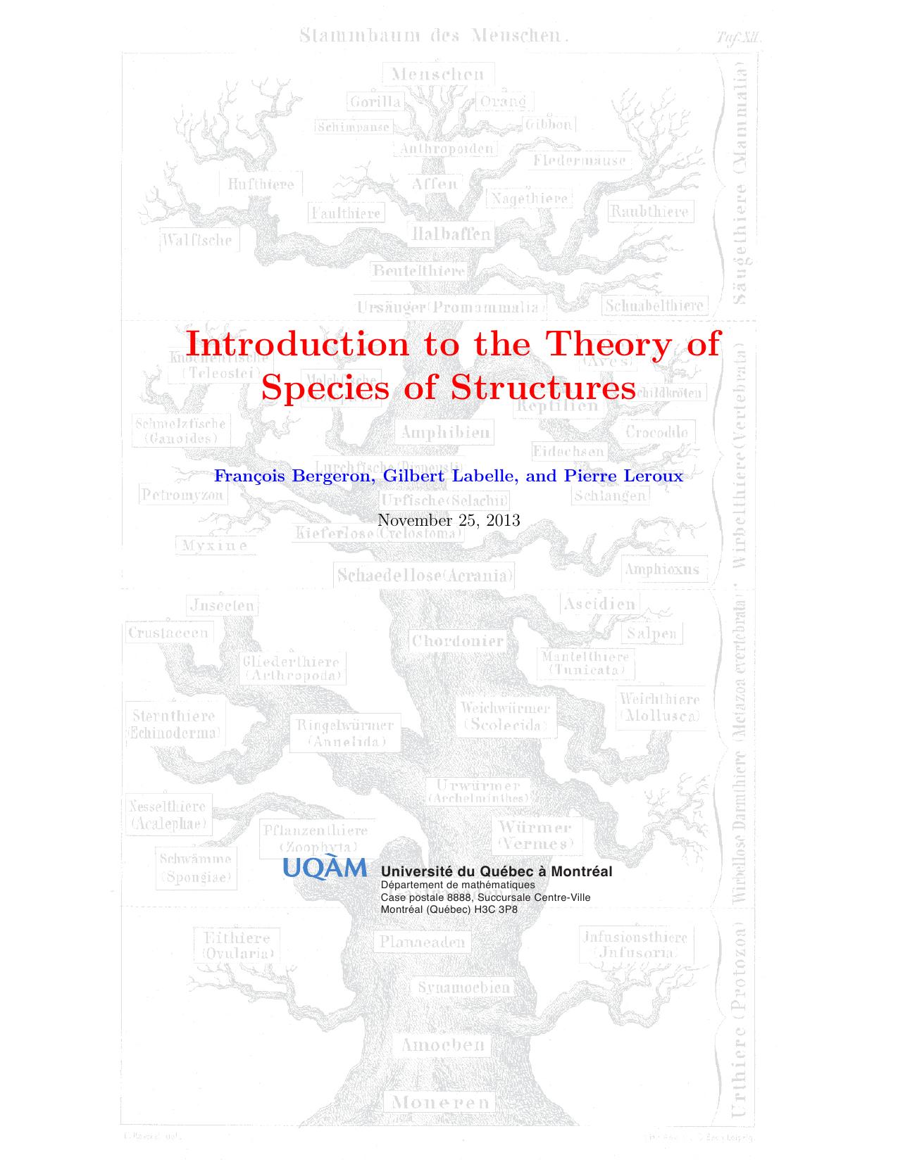Introduction to the theory of species of structures by Bergeron F. Labelle G. Leroux P