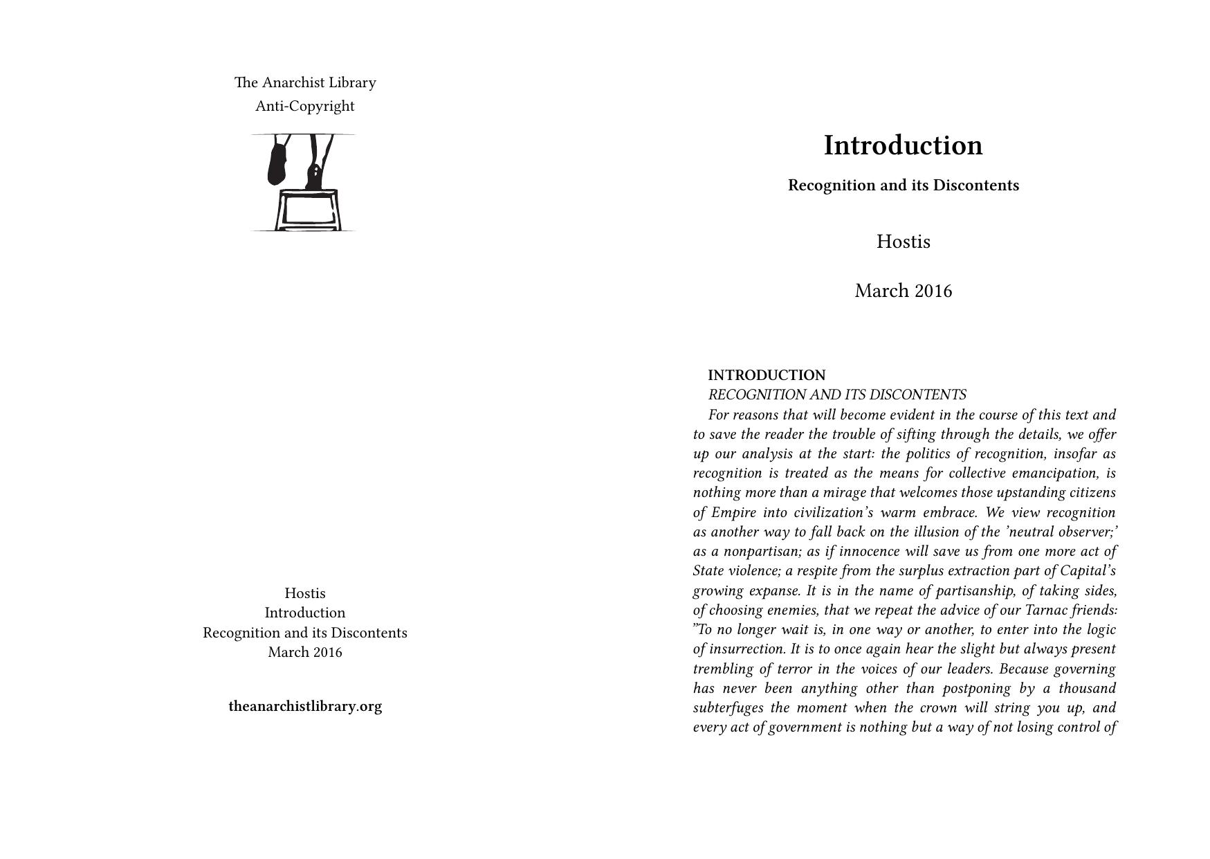 Introduction: Recognition and its Discontents by Hostis