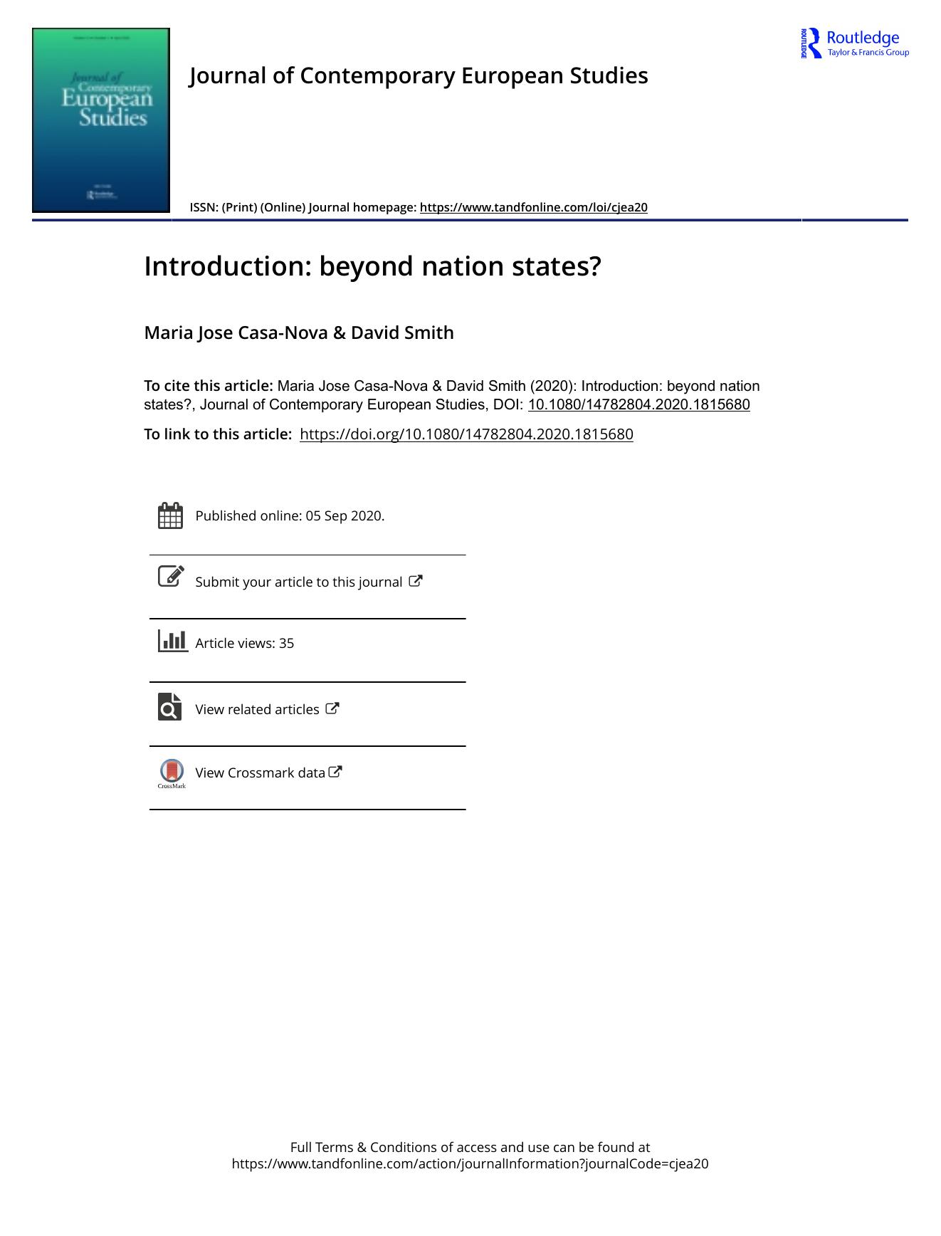 Introduction: beyond nation states? by Maria Jose Casa-Nova & David Smith