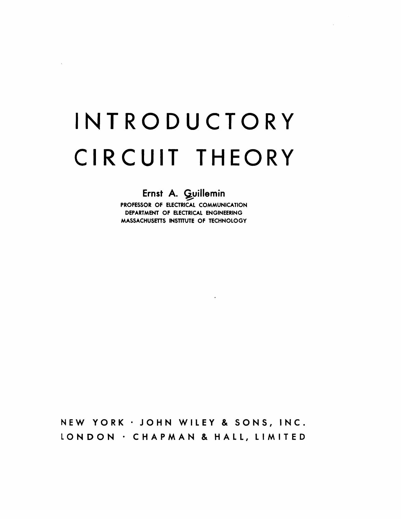 Introductory Circuit Theory by Ernst Guillemin