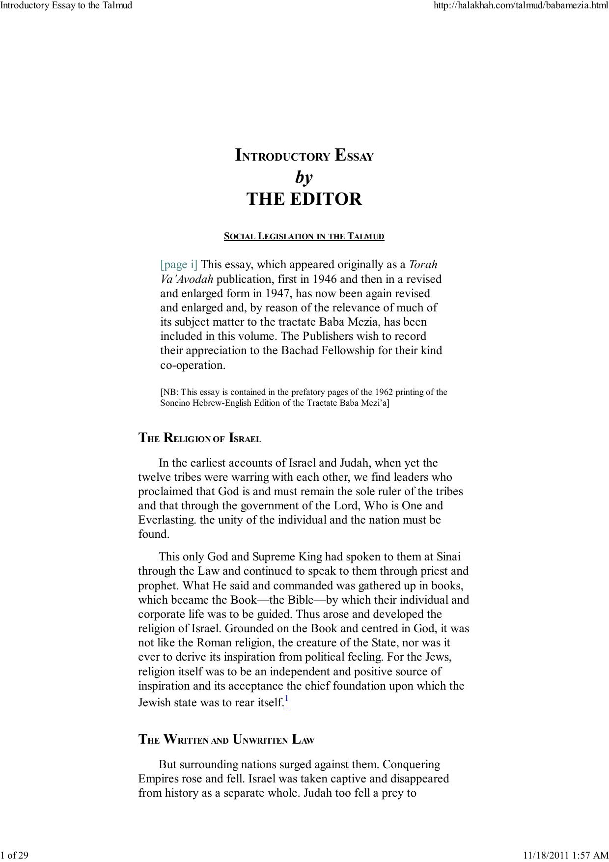 Introductory Essay: Social Legislation in the Talmud (1962) - Rabbi Dr. I. Epstein by adam