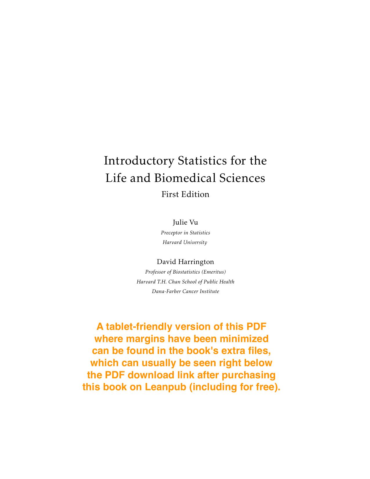 Introductory Statistics for the Life and Biomedical Sciences (FSE) by Julie Vu David Harrington