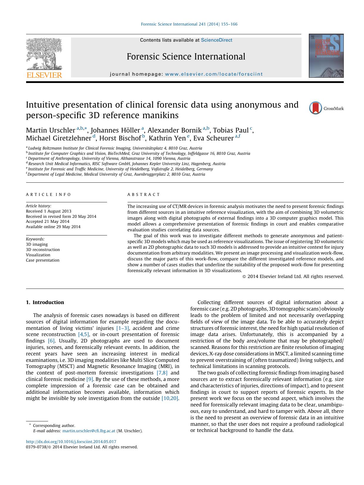 Intuitive presentation of clinical forensic data using anonymous and person-specific 3D reference manikins by unknow