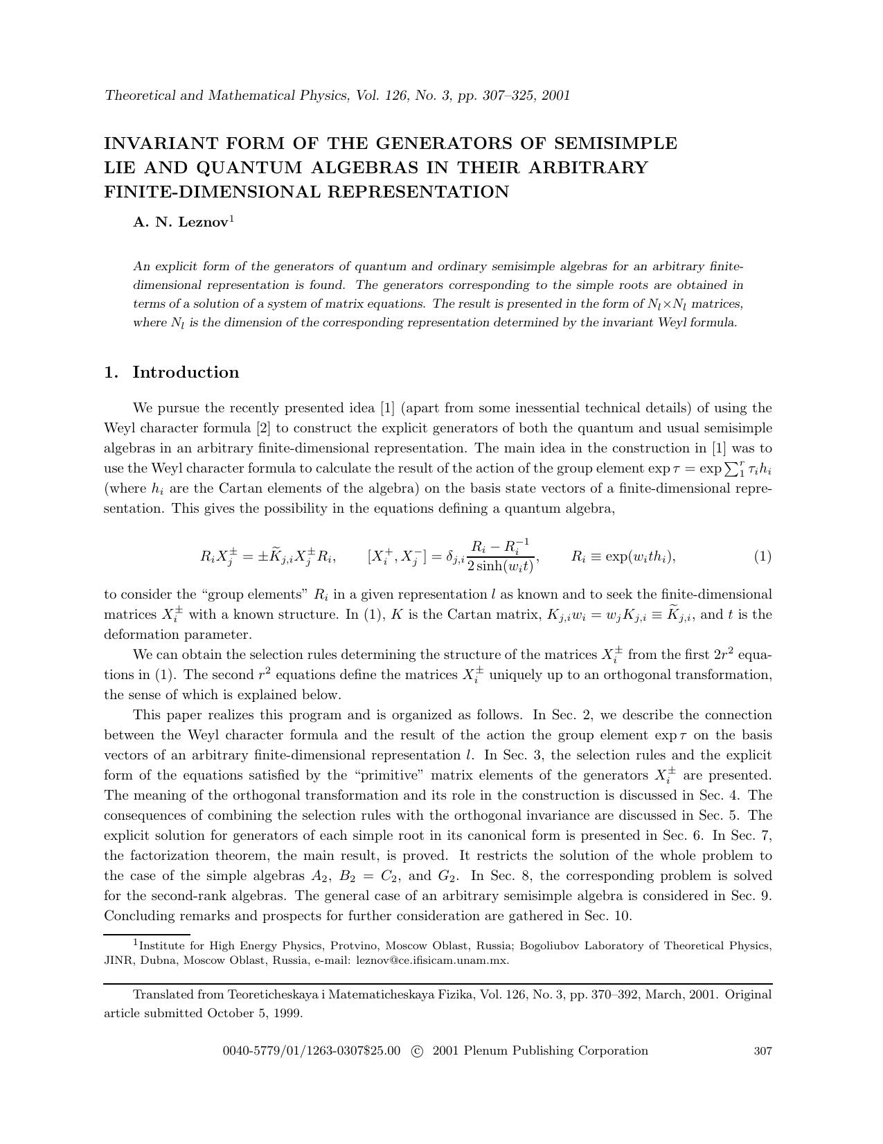Invariant Form of the Generators of Semisimple Lie and Quantum Algebras in Their Arbitrary Finite-Dimensional Representation by Unknown
