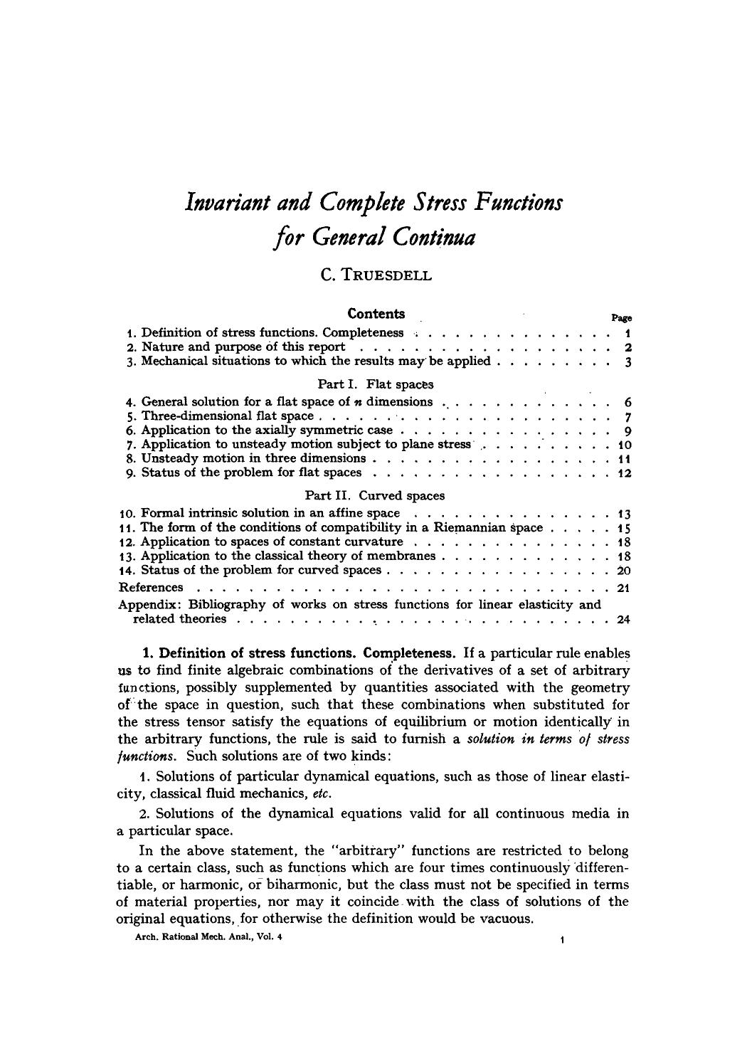 Invariant and complete stress functions for general continua by Unknown