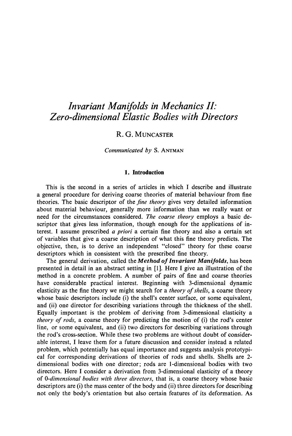 Invariant manifolds in mechanics II: Zero-dimensional elastic bodies with directors by Unknown