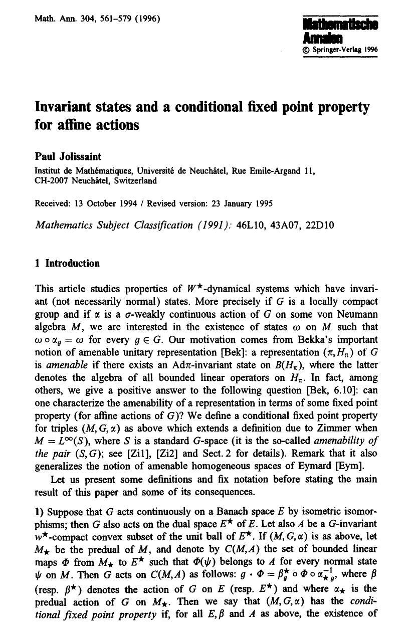 Invariant states and a conditional fixed point property for affine actions by Unknown