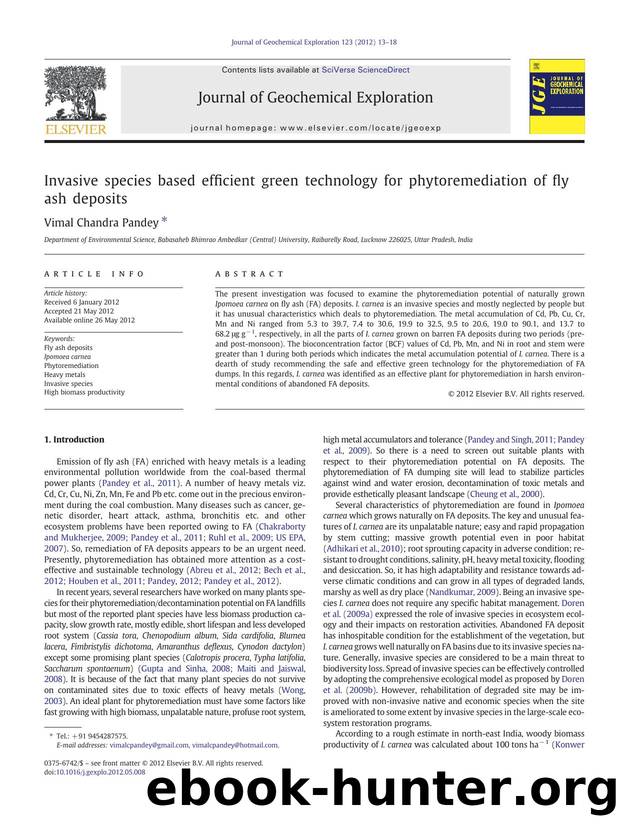 Invasive species based efficient green technology for phytoremediation of fly ash deposits by Vimal Chandra Pandey