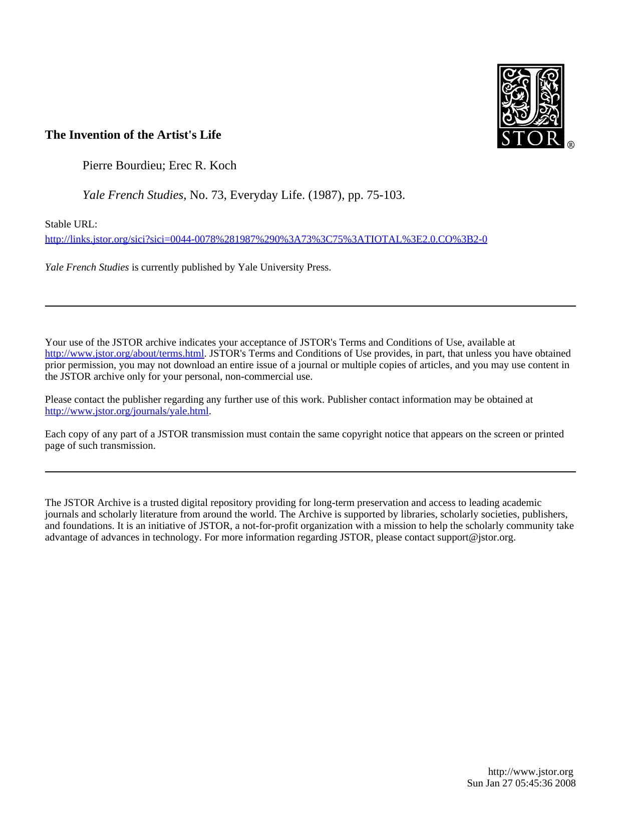 Invention Of The Artist's Life by Unknown