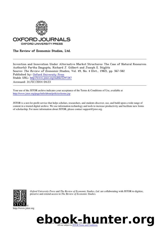 Invention and Innovation Under Alternative Market Structures: The Case of Natural Resources by Invention & Innovation Under Alternative Market Structures The Case of Natural Resources