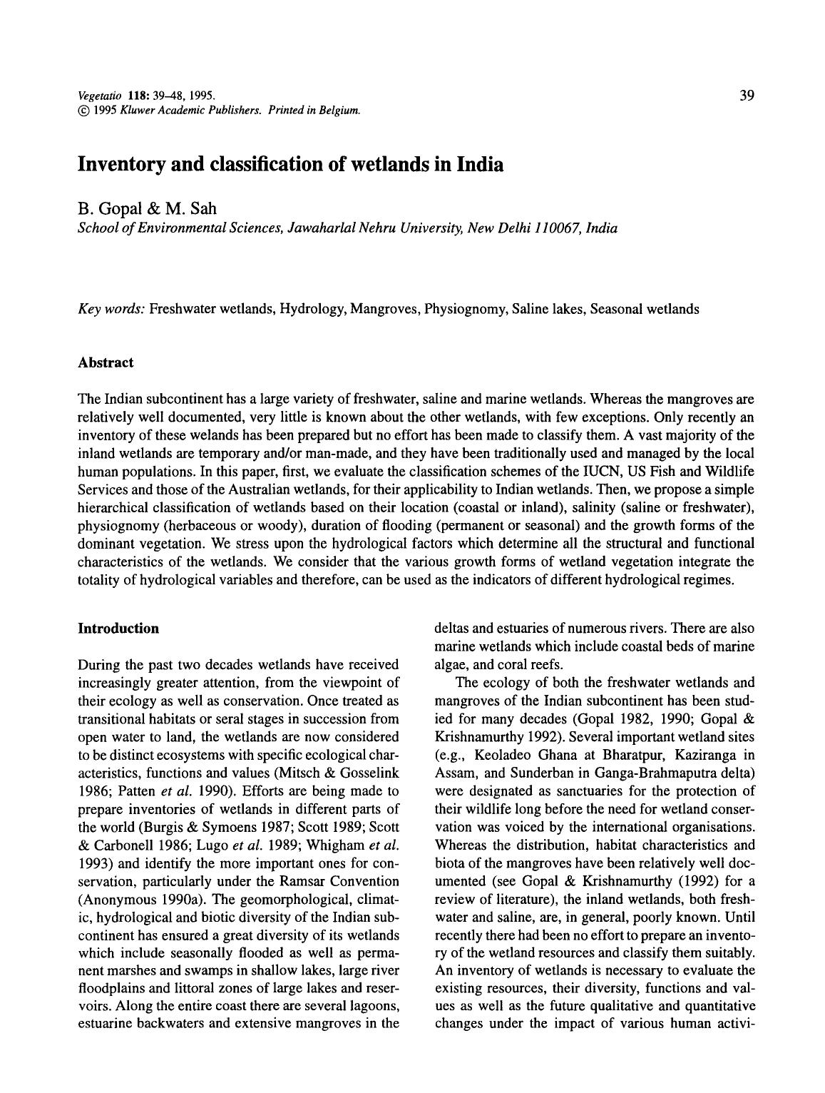 Inventory and classification of wetlands in India by Unknown