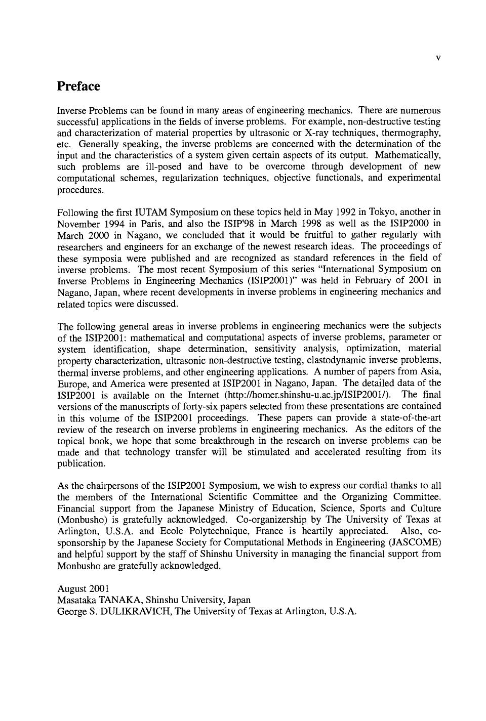 Inverse Problems in Engineering Mechanics III. International Symposium on Inverse Problems in Engineering Mechanics 2001 (ISIP 2001) Nagano, Japan by M. Tanaka and G.S. Dulikravich (Eds.)