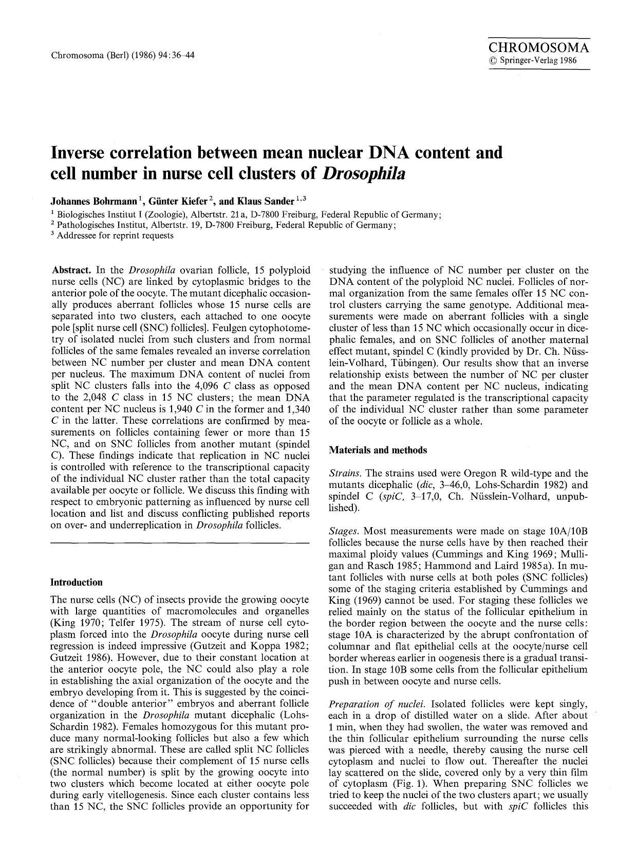 Inverse correlation between mean nuclear DNA content and cell number in nurse cell clusters of <Emphasis Type="Italic">Drosophila<Emphasis> by Unknown