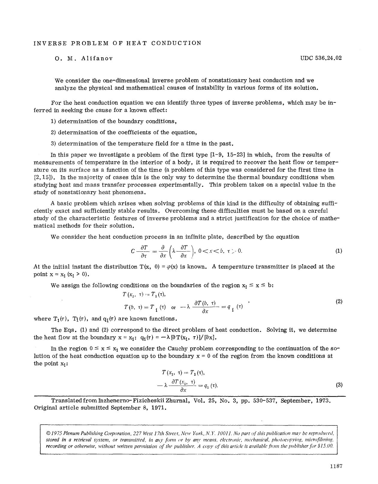 Inverse problem of heat conduction by Unknown
