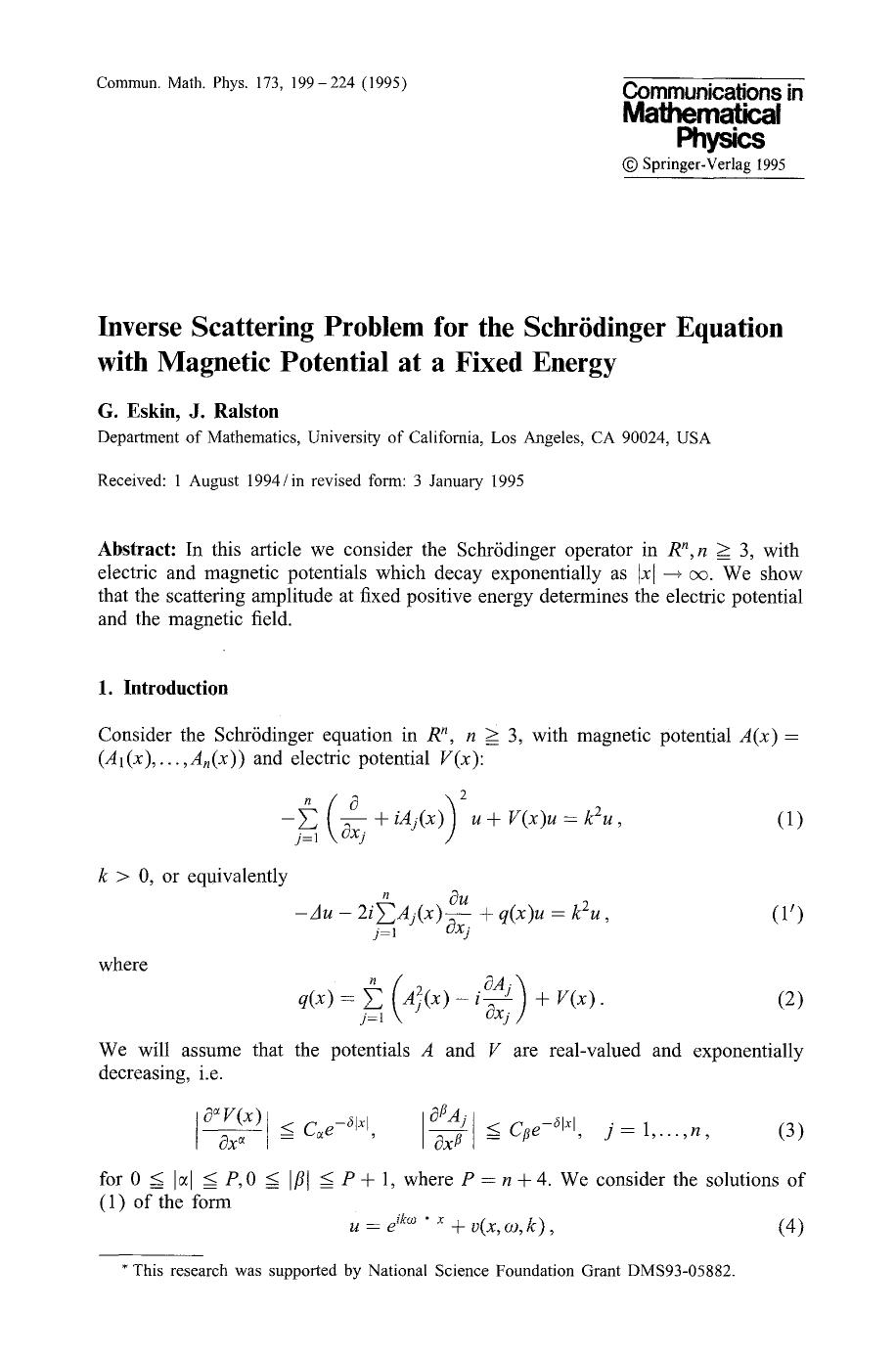 Inverse scattering problem for the Schrödinger equation with magnetic potential at a fixed energy by Unknown