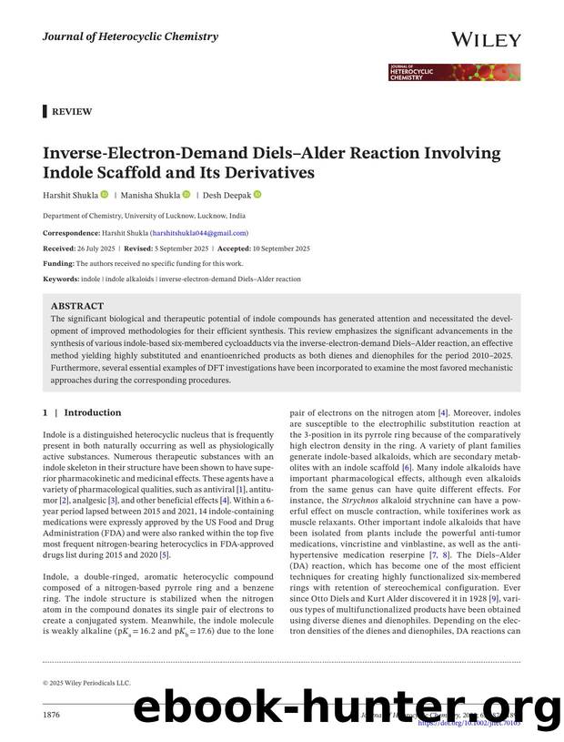 InverseâElectronâDemand DielsâAlder Reaction Involving Indole Scaffold and its Derivatives by Unknown