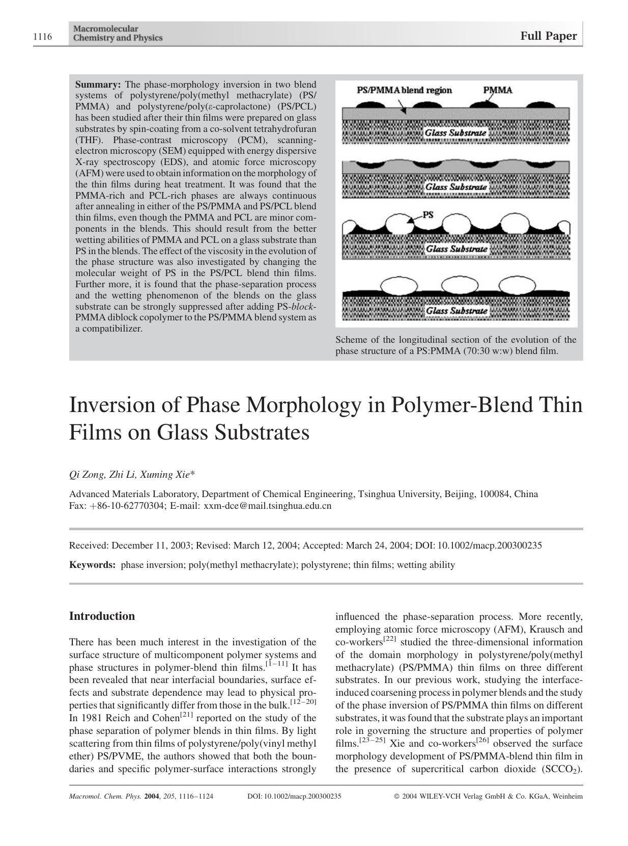 Inversion of Phase Morphology in Polymer-Blend Thin Films on Glass Substrates by Unknown
