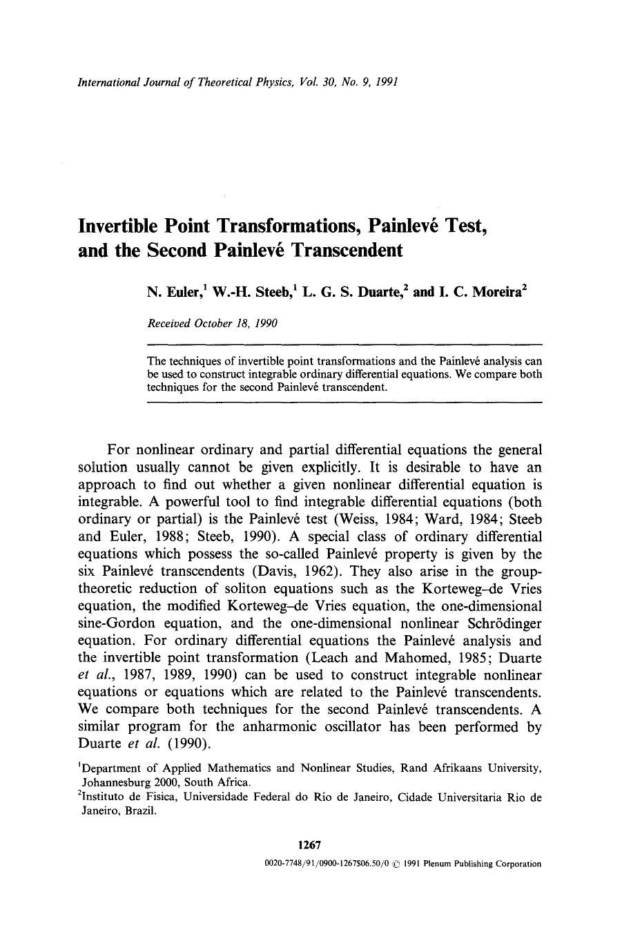 Invertible point transformations, Painlevé test, and the second Painlevé transcendent by Unknown