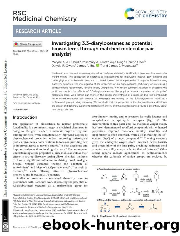 Investigating 3,3-diaryloxetanes as potential bioisosteres through matched molecular pair analysis by unknow