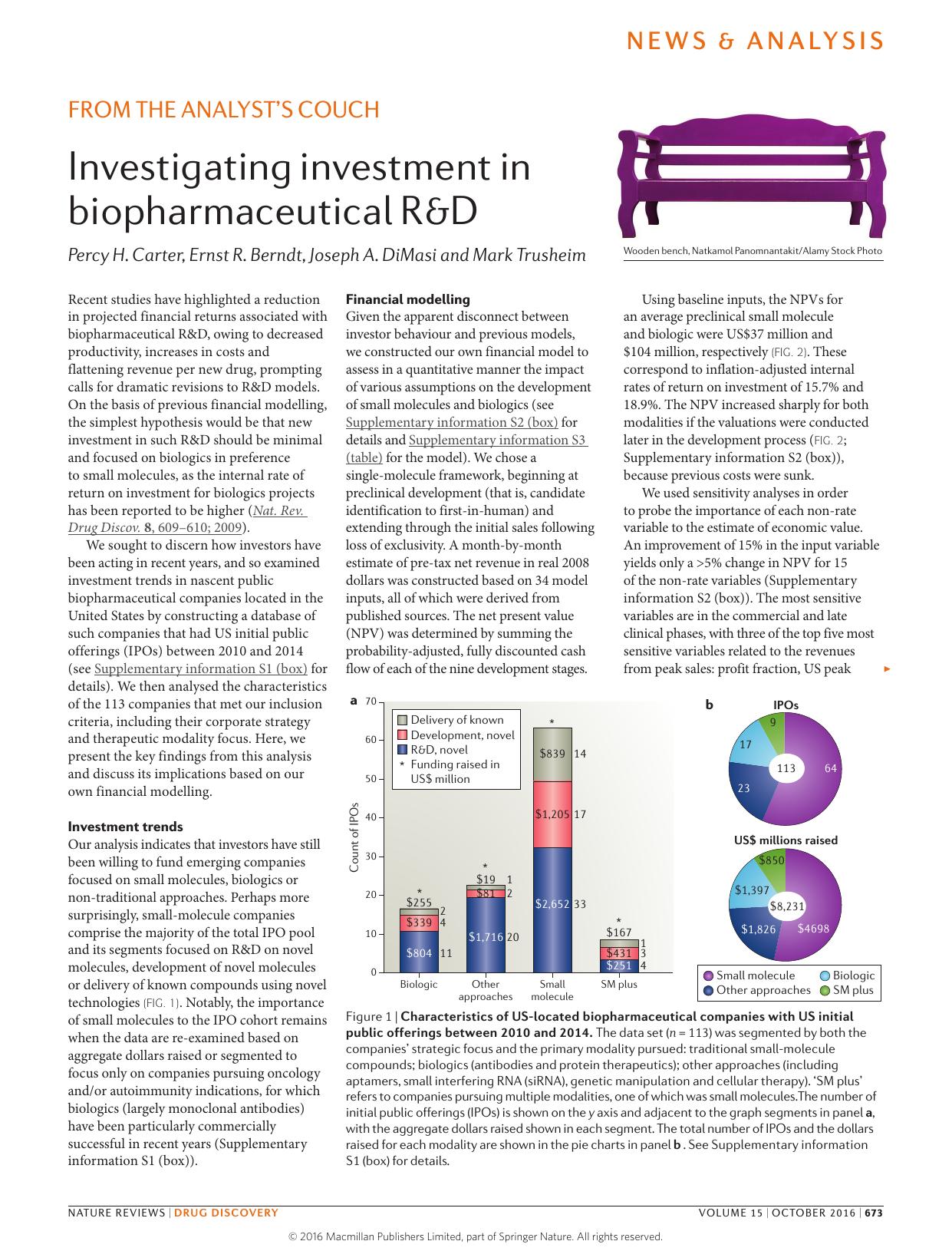 Investigating investment in biopharmaceutical R&D by Percy H. Carter & Ernst R. Berndt & Joseph A. DiMasi & Mark Trusheim