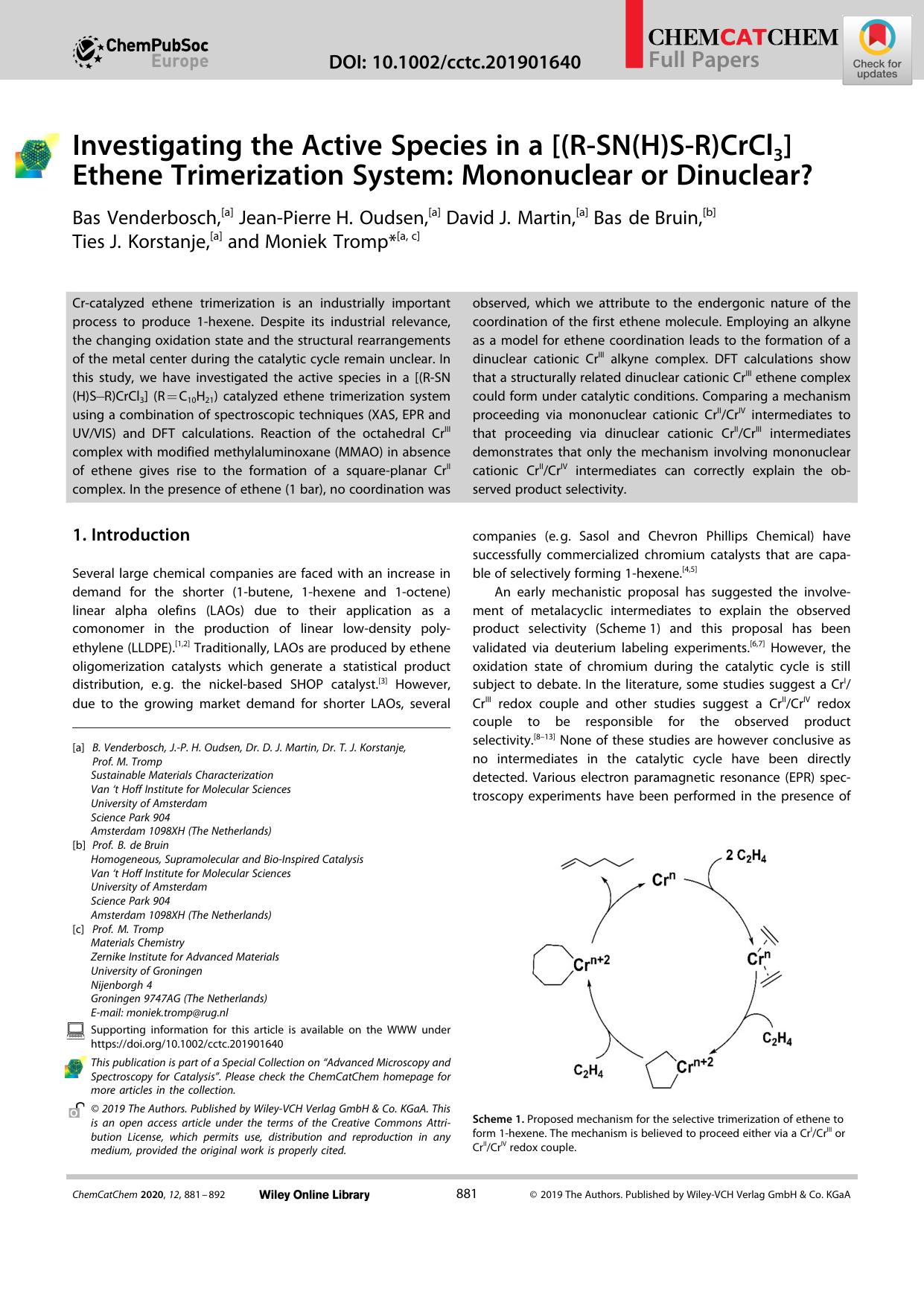 Investigating the Active Species in a [(RâSN(H)SâR)CrCl3] Ethene Trimerization System: Mononuclear or Dinuclear? by Unknown