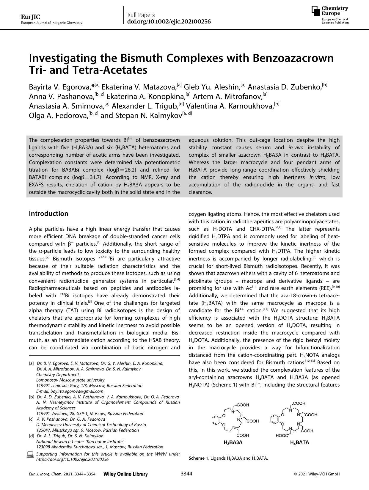 Investigating the Bismuth Complexes with Benzoazacrown Triâ and TetraâAcetates by Unknown