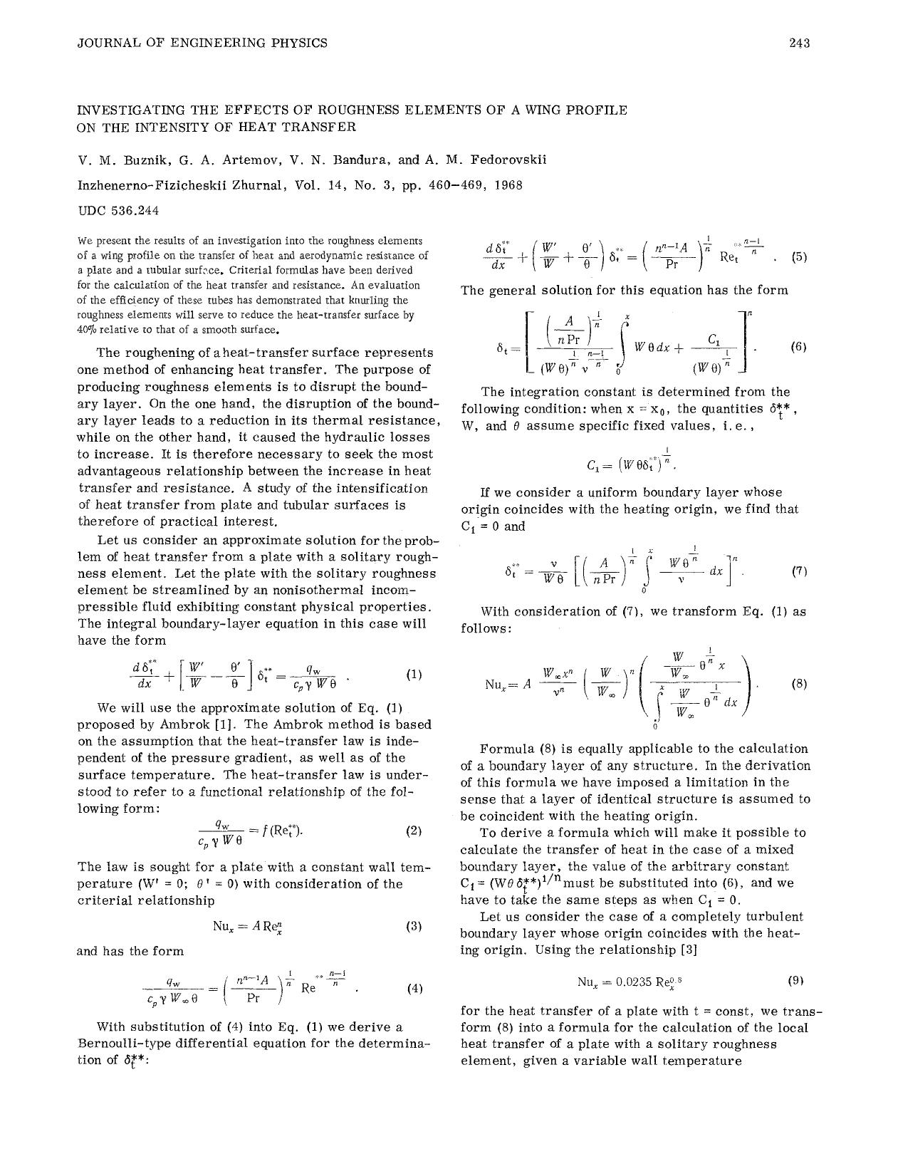 Investigating the effects of roughness elements of a wing profile on the intensity of heat transfer by Unknown