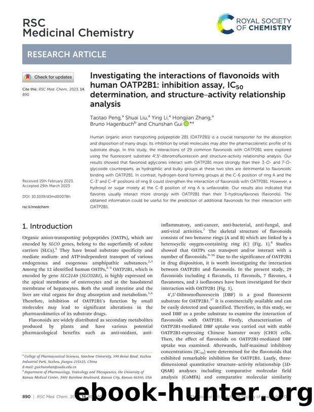 Investigating the interactions of flavonoids with human OATP2B1: inhibition assay, IC50 determination, and structureâactivity relationship analysis by Taotao Peng & Shuai Liu & Ying Li & Hongjian Zhang & Bruno Hagenbuch & Chunshan Gui